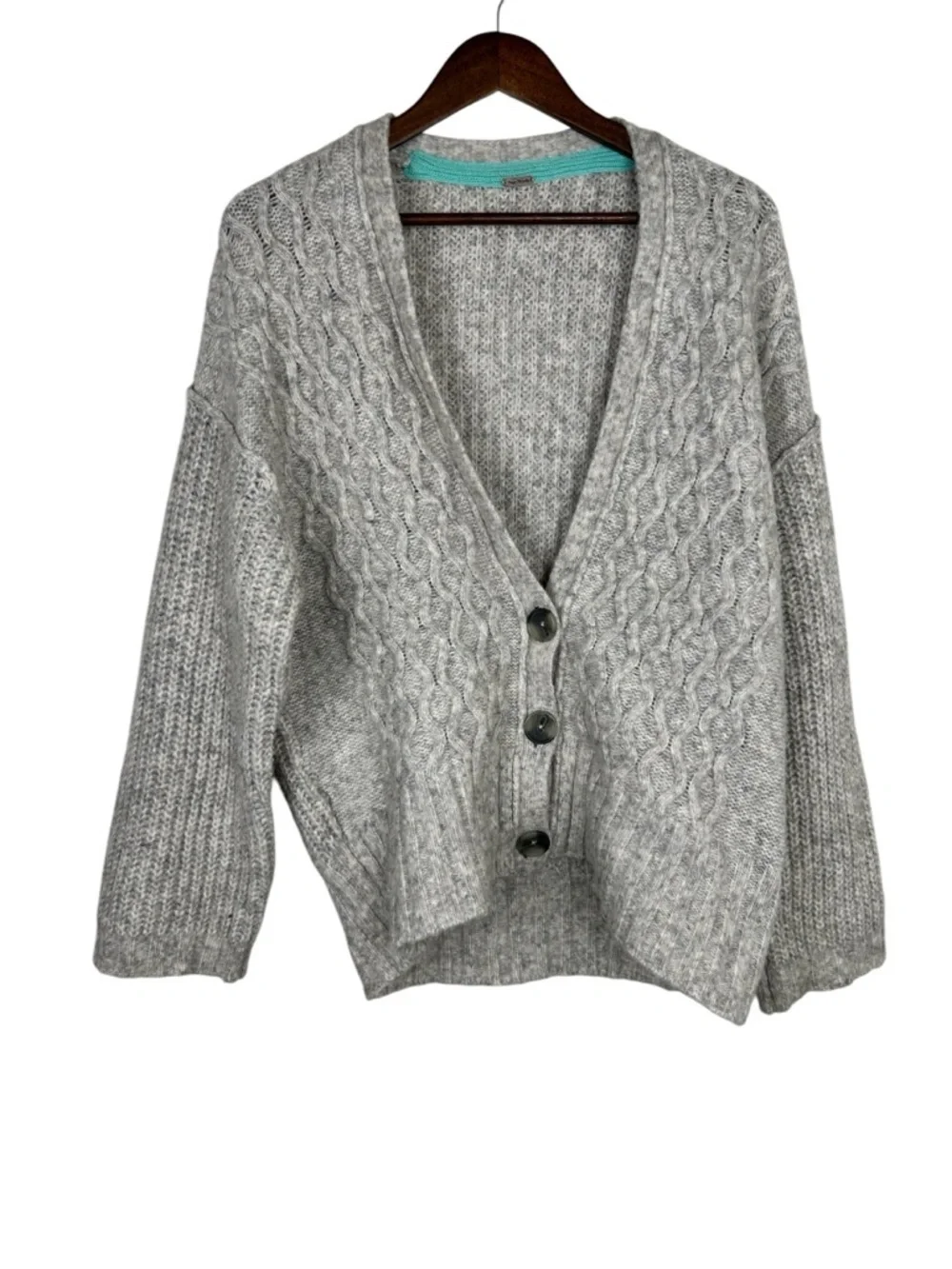 Free People Molly Cable Knit Cardigan Gray XS Button Boho Sweater
